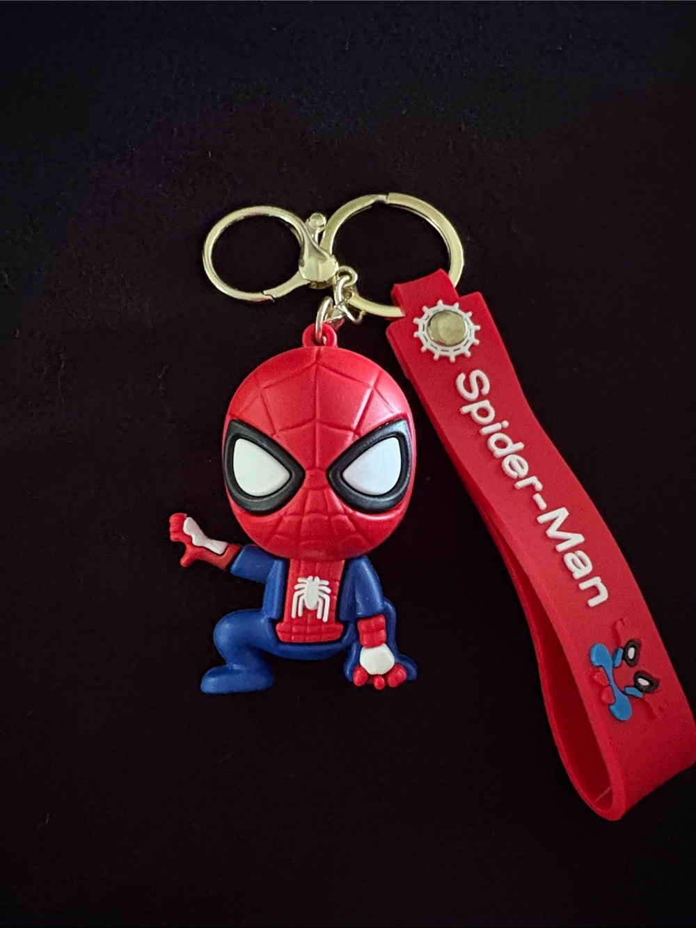 Spiderman Blue & Red Bag Charm Keychain with Red Strap